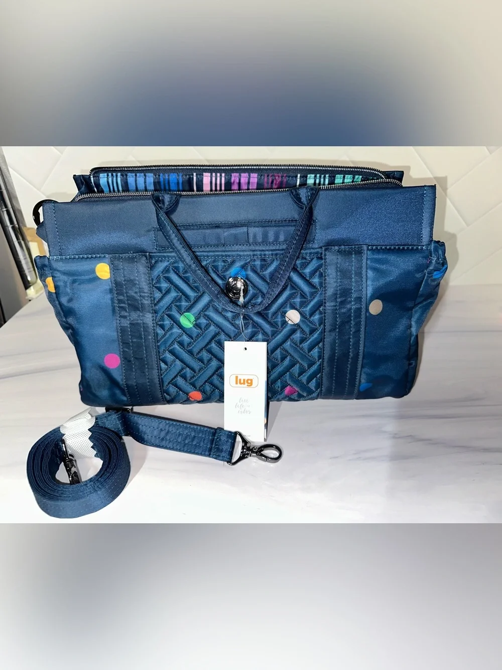 Lug Romper 2 Tote Navy Multi dot NEW